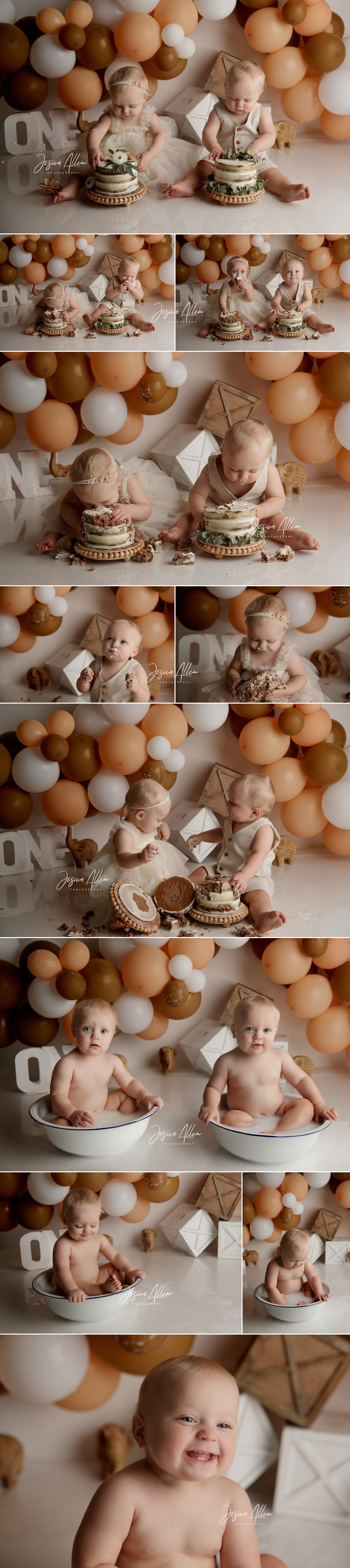 Twin first birthday photography session in Lodi, California including milestone portraits, cake smash, and baby plan journey from newborn to one year